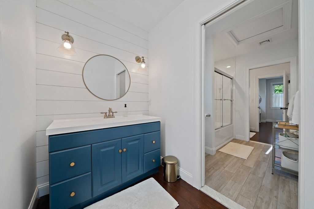 Bathroom, Glass Shower, Interior, Wood Texture Flooring