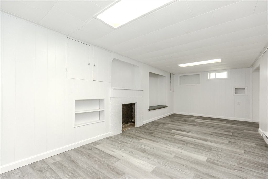 Empty room, Fireplace, Interior, Recessed Lighting, Wood Texture Flooring