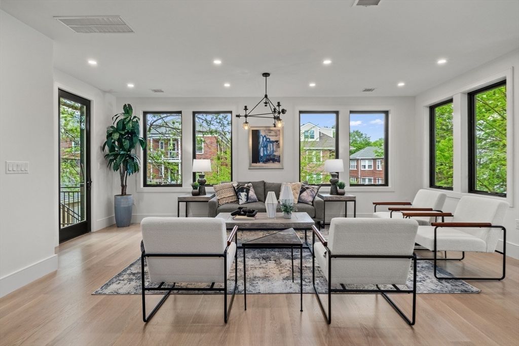 Interior, Living room, Pendant Lights, Recessed Lighting, Wood Texture Flooring
