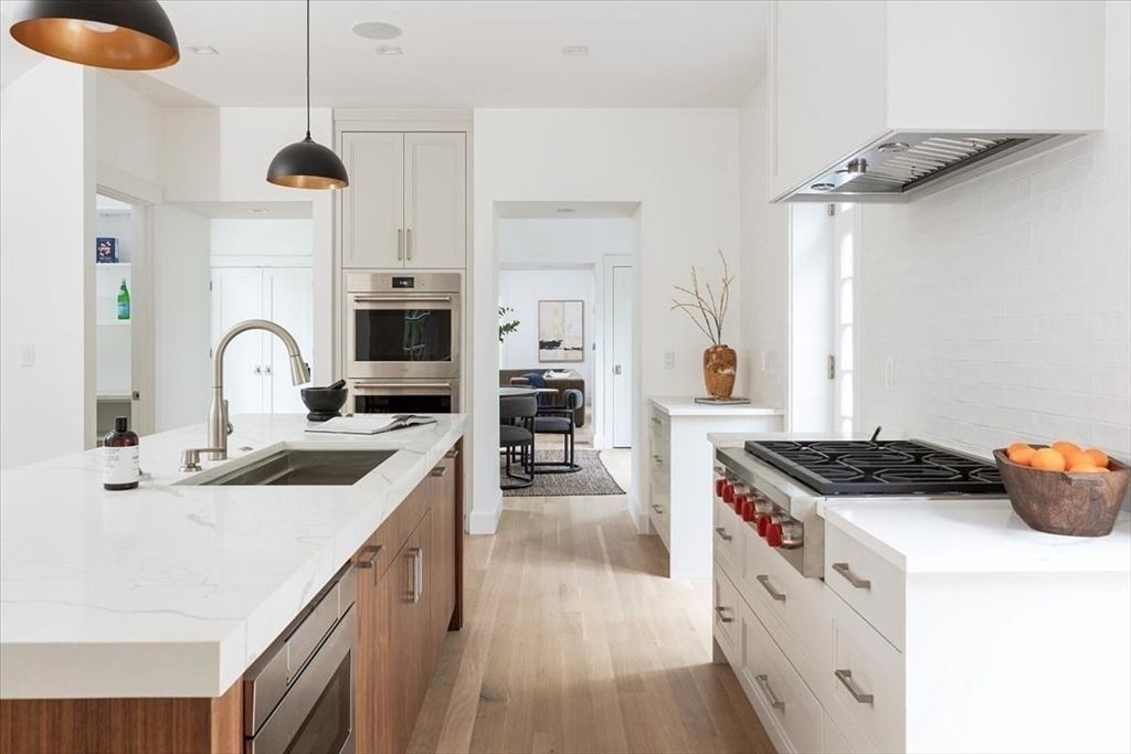 Interior, Kitchen, Pendant Lights, Stainless Steel Appliances, Wood Texture Flooring