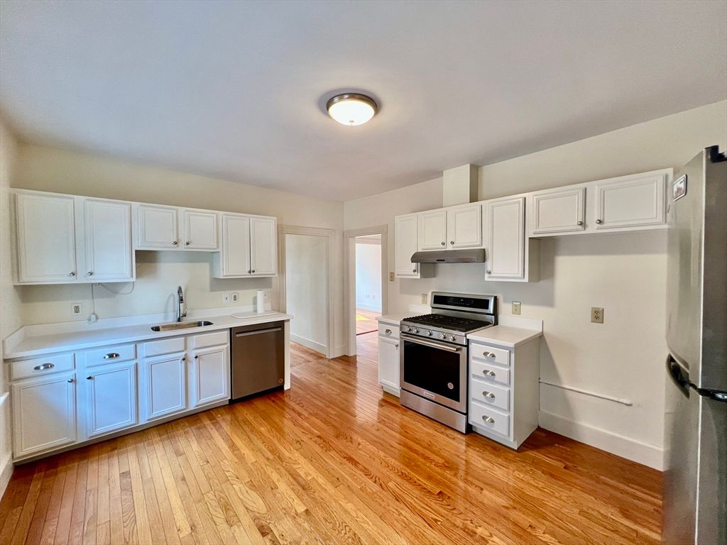 Interior, Kitchen, Stainless Steel Appliances, Wood Texture Flooring