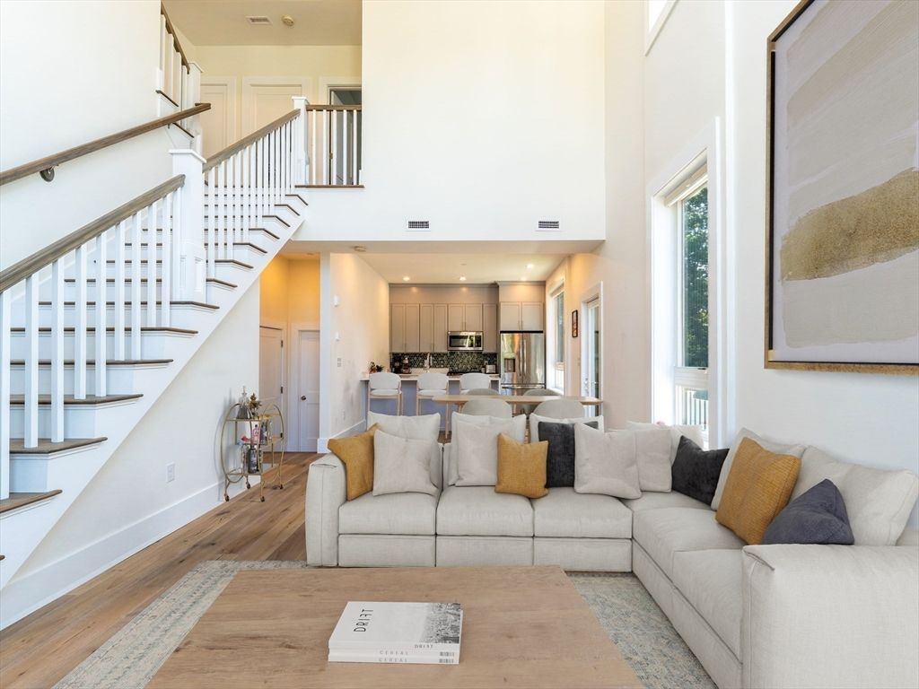 Dining room, Interior, Kitchen, Living room, Recessed Lighting, Stainless Steel Appliances, Wood Texture Flooring