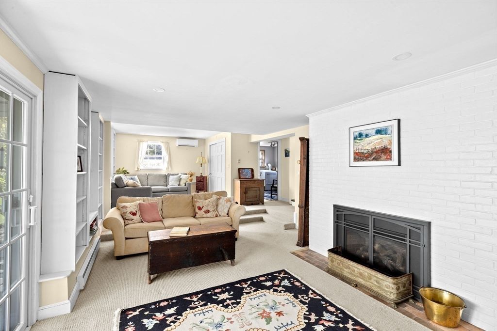 Fireplace, Interior, Living room, Recessed Lighting, Stone Walls