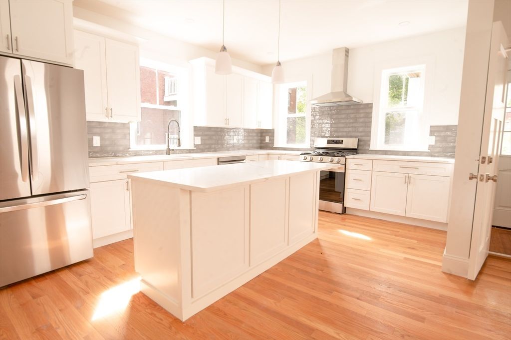 Interior, Kitchen, Pendant Lights, Stainless Steel Appliances, Wood Texture Flooring