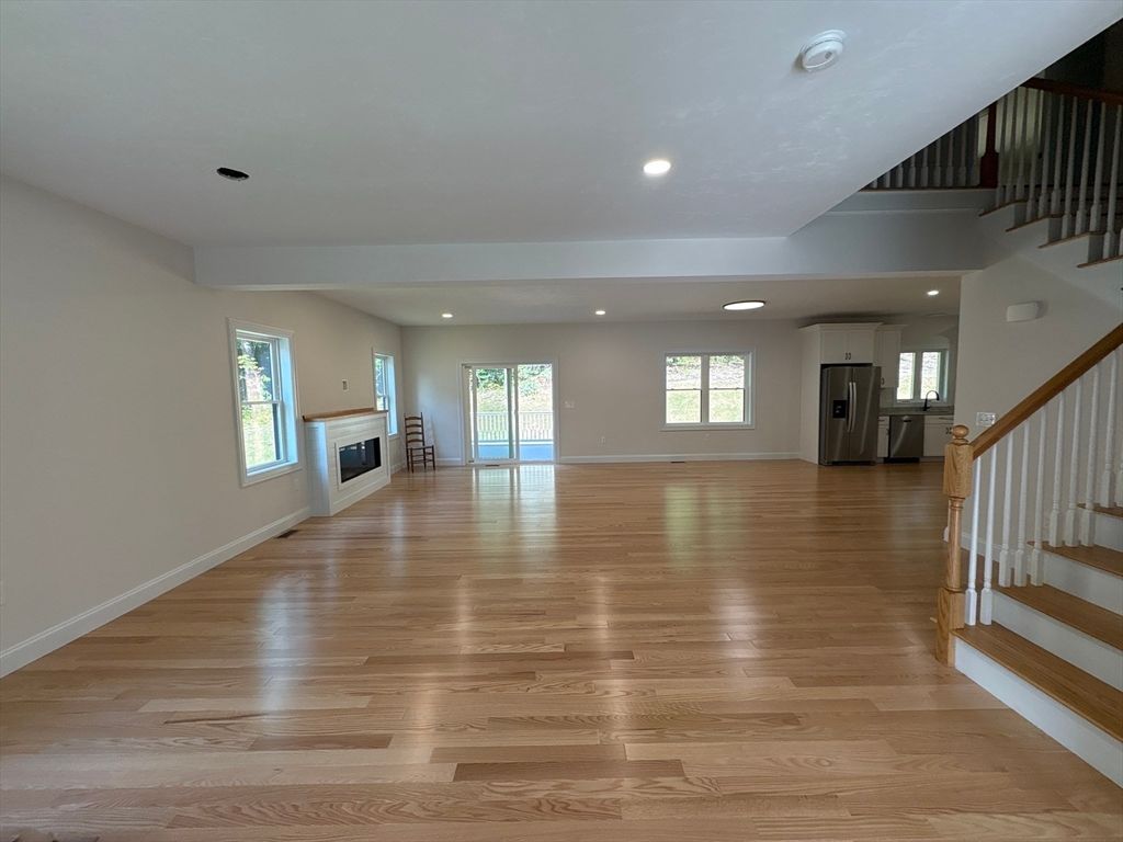 Empty room, Fireplace, Interior, Recessed Lighting, Wood Texture Flooring