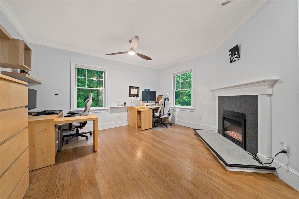 Fireplace, Home Office, Interior, Wood Texture Flooring