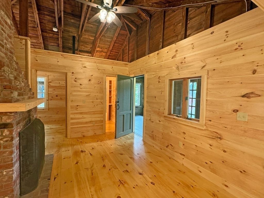 Empty room, Fireplace, Interior, Wooden Ceilings, Wood Texture Flooring, Wooden Walls