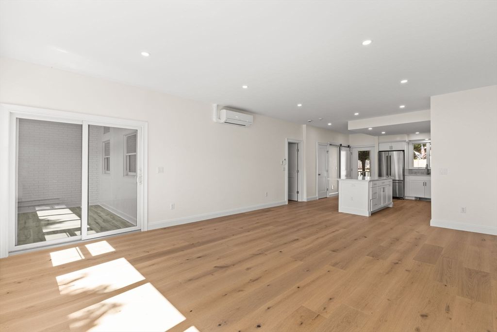 Empty room, Interior, Kitchen, Recessed Lighting, Wood Texture Flooring