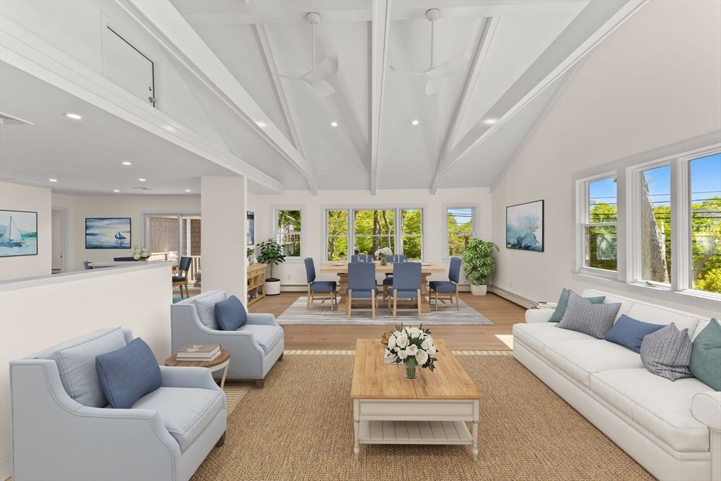 Dining room, Interior, Living room, Recessed Lighting, Wood Texture Flooring