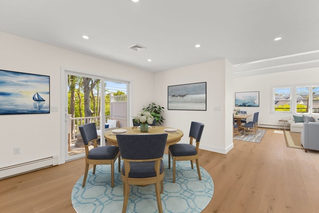 Dining room, Interior, Living room, Recessed Lighting, Wood Texture Flooring