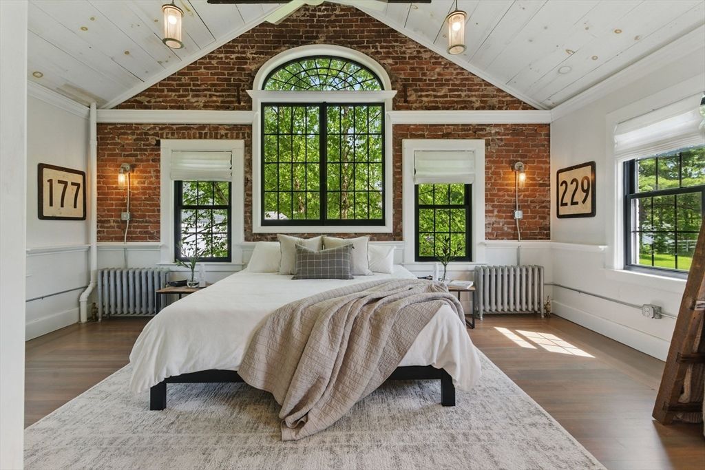 Bedroom, Interior, Stone Walls, Wood Texture Flooring