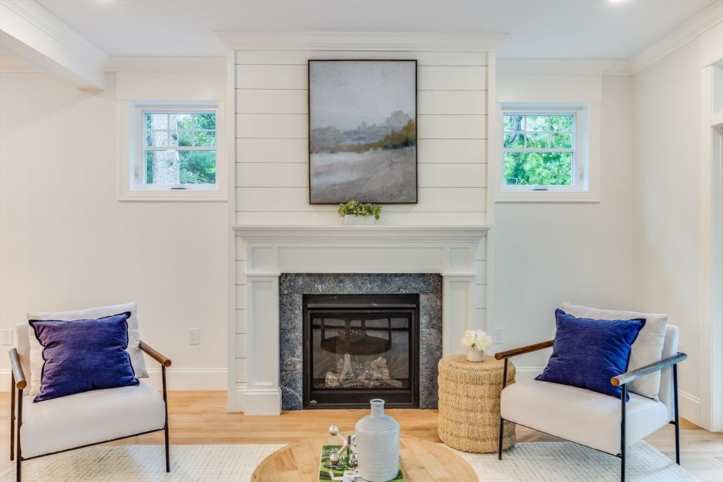 Fireplace, Interior, Recessed Lighting, Wood Texture Flooring