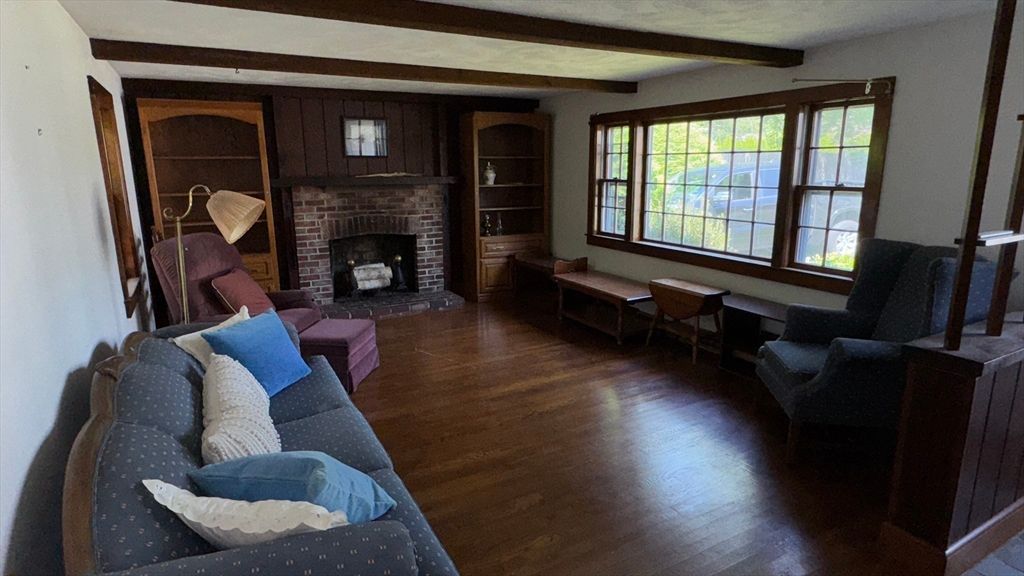 Fireplace, Interior, Living room, Wooden Beams, Wood Texture Flooring