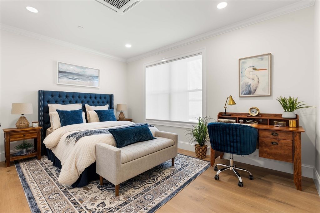 Bedroom, Home Office, Interior, Recessed Lighting, Wood Texture Flooring