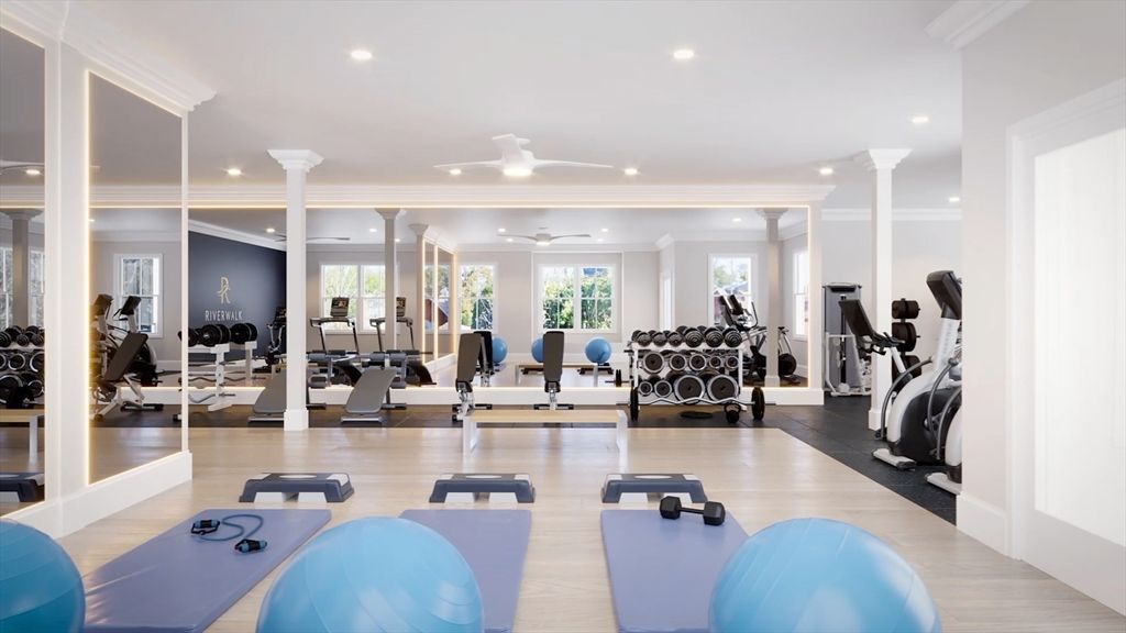 Fitness Equipment, Interior, Recessed Lighting, Wood Texture Flooring