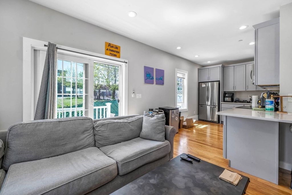 Interior, Kitchen, Living room, Recessed Lighting, Stainless Steel Appliances, Wood Texture Flooring