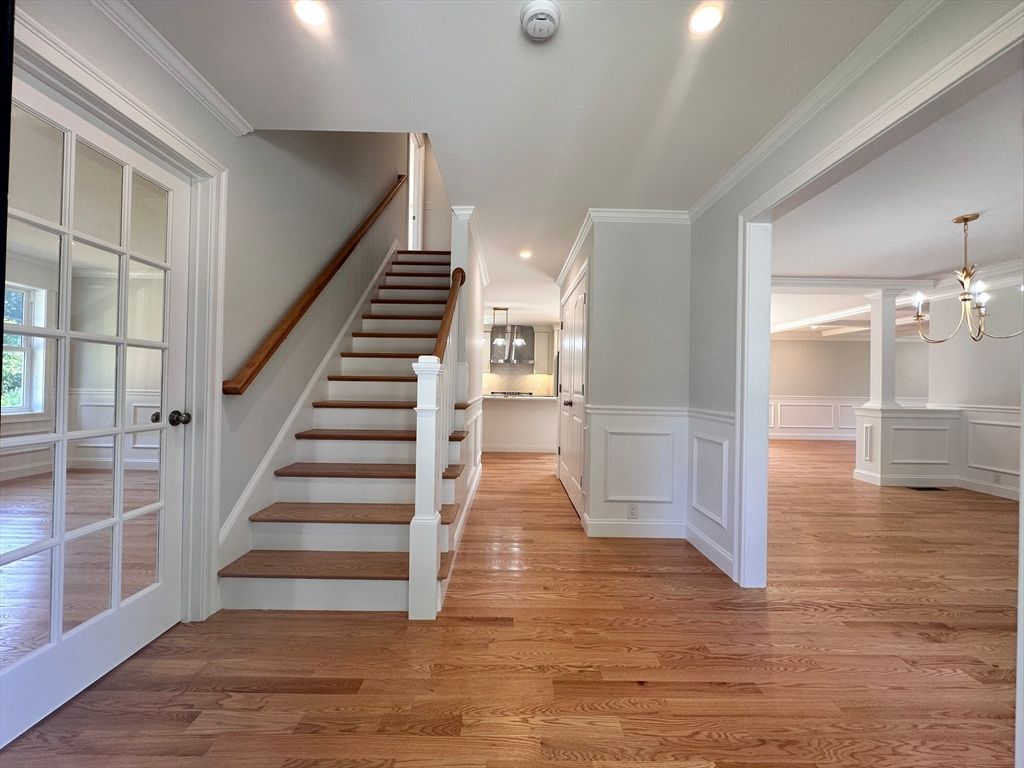 Chandelier, Interior, Recessed Lighting, Wood Texture Flooring