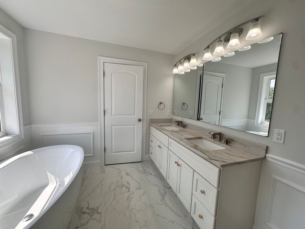 Bathroom, Dual Sink Vanities, Free Standing Baths, Interior, Marble