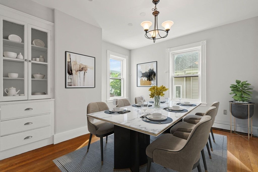 Chandelier, Dining room, Interior, Wood Texture Flooring