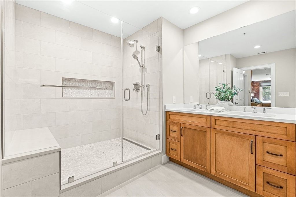 Bathroom, Dual Sink Vanities, Glass Shower, Interior, Recessed Lighting