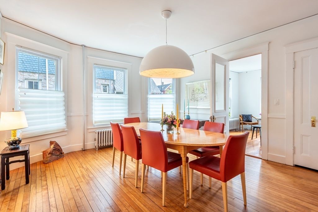 Dining room, Interior, Pendant Lights, Wood Texture Flooring