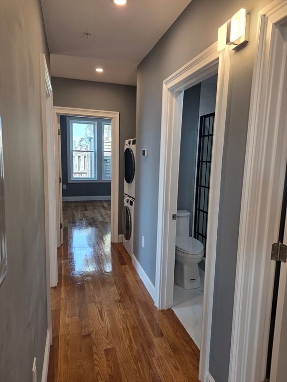 Bathroom, Interior, Recessed Lighting, Utility Closets, Washer, Wood Texture Flooring