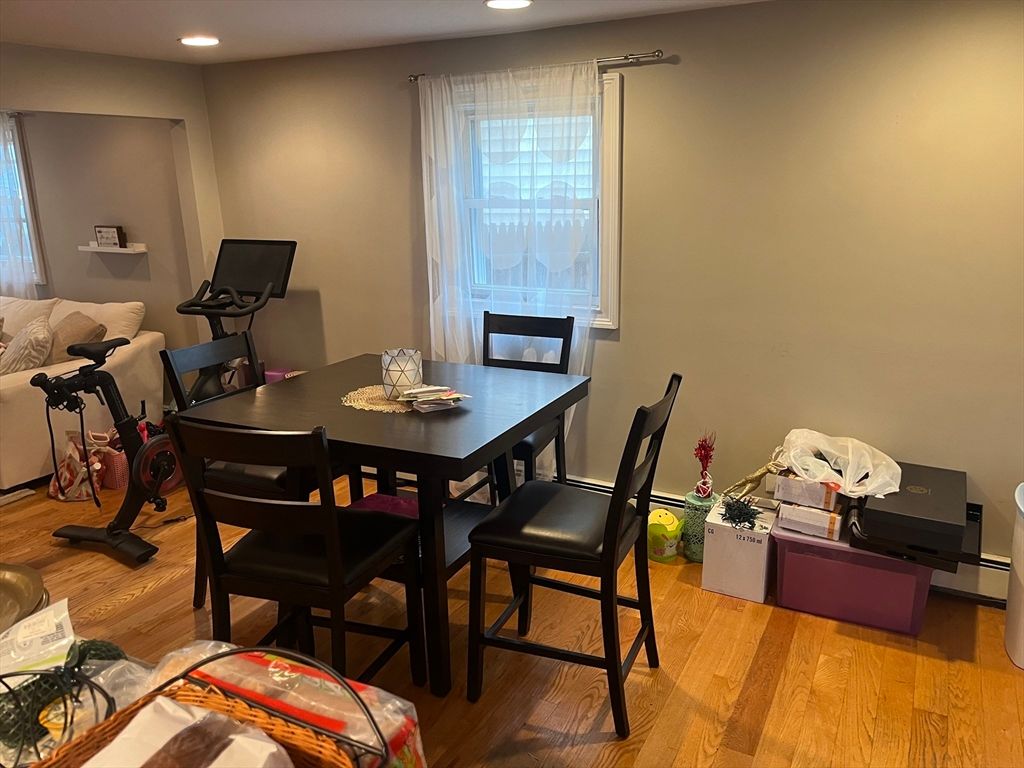 Dining room, Fitness Equipment, Interior, Recessed Lighting, Wood Texture Flooring