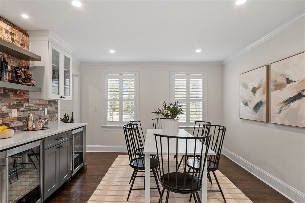 Dining room, Interior, Recessed Lighting, Wood Texture Flooring