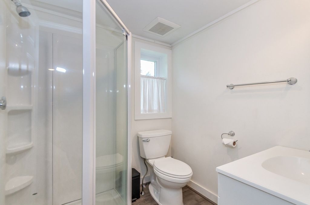 Bathroom, Glass Shower, Interior, Wood Texture Flooring