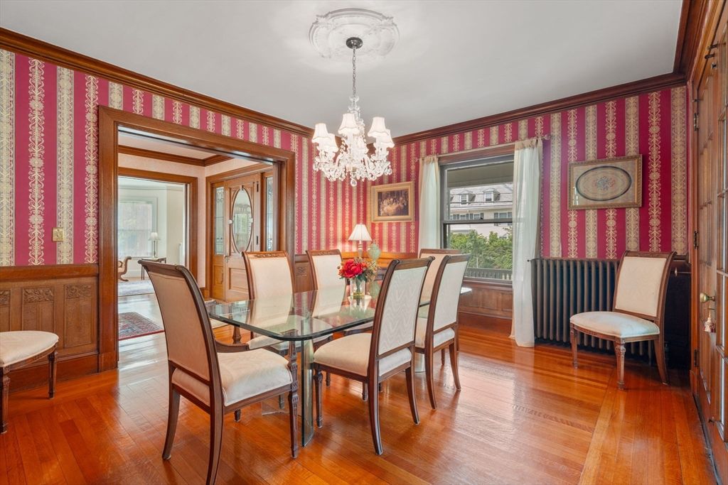 Chandelier, Dining room, Interior, Wood Texture Flooring