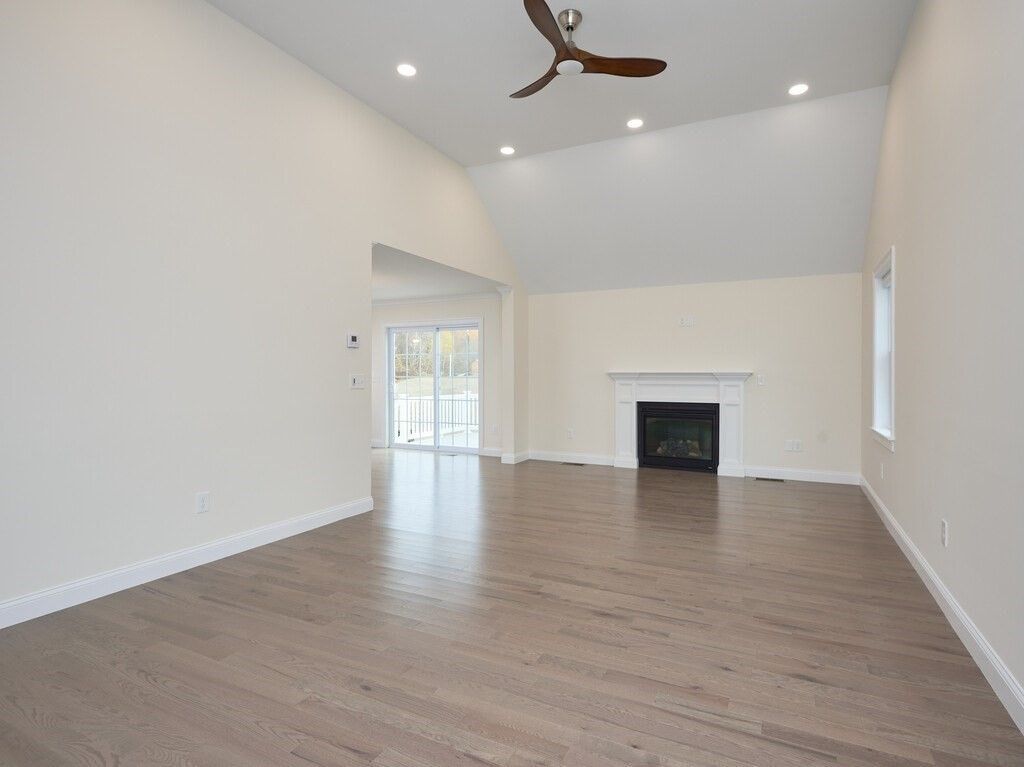 Empty room, Fireplace, Interior, Recessed Lighting, Wood Texture Flooring