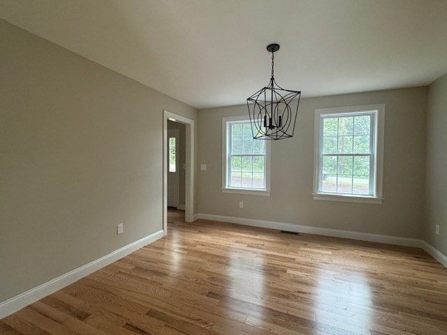 Empty room, Interior, Pendant Lights, Wood Texture Flooring