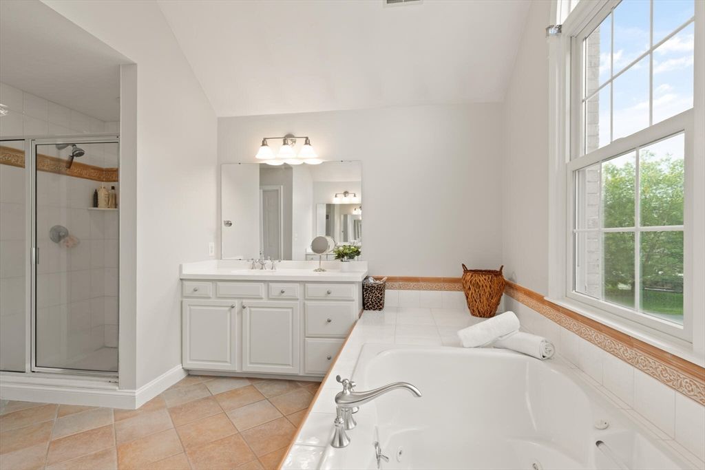Bathroom, Dual Sink Vanities, Glass Shower, Interior, Tile Countertops