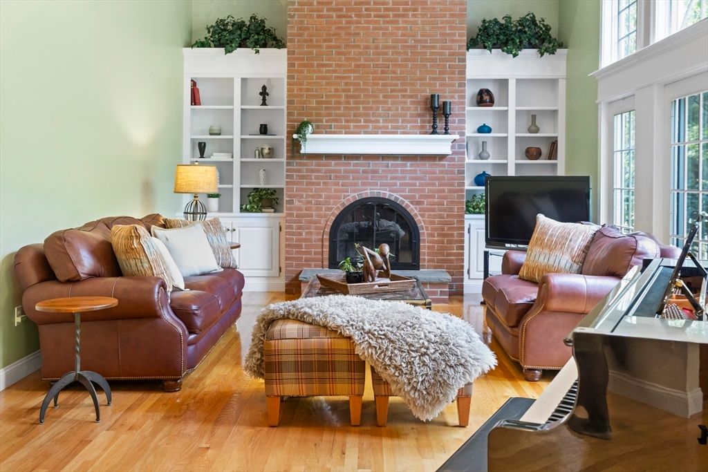 Fireplace, Interior, Living room, Stone Walls, Wood Texture Flooring