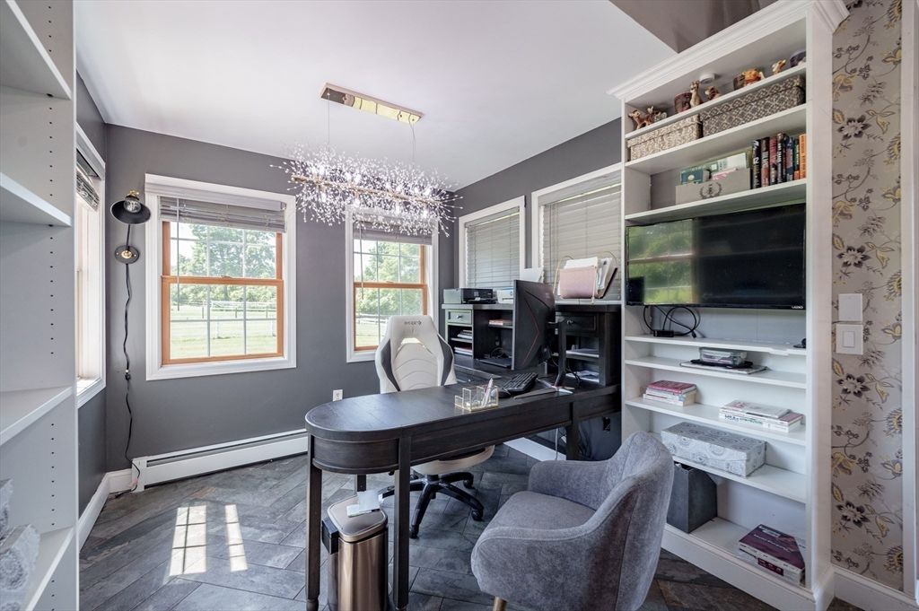 Chandelier, Home Office, Interior, Wood Texture Flooring