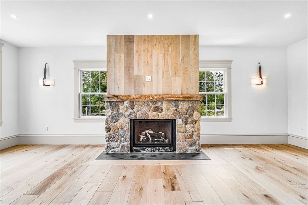 Fireplace, Interior, Recessed Lighting, Wood Texture Flooring