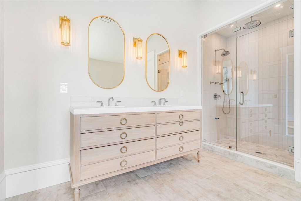Bathroom, Dual Sink Vanities, Glass Shower, Interior, Recessed Lighting