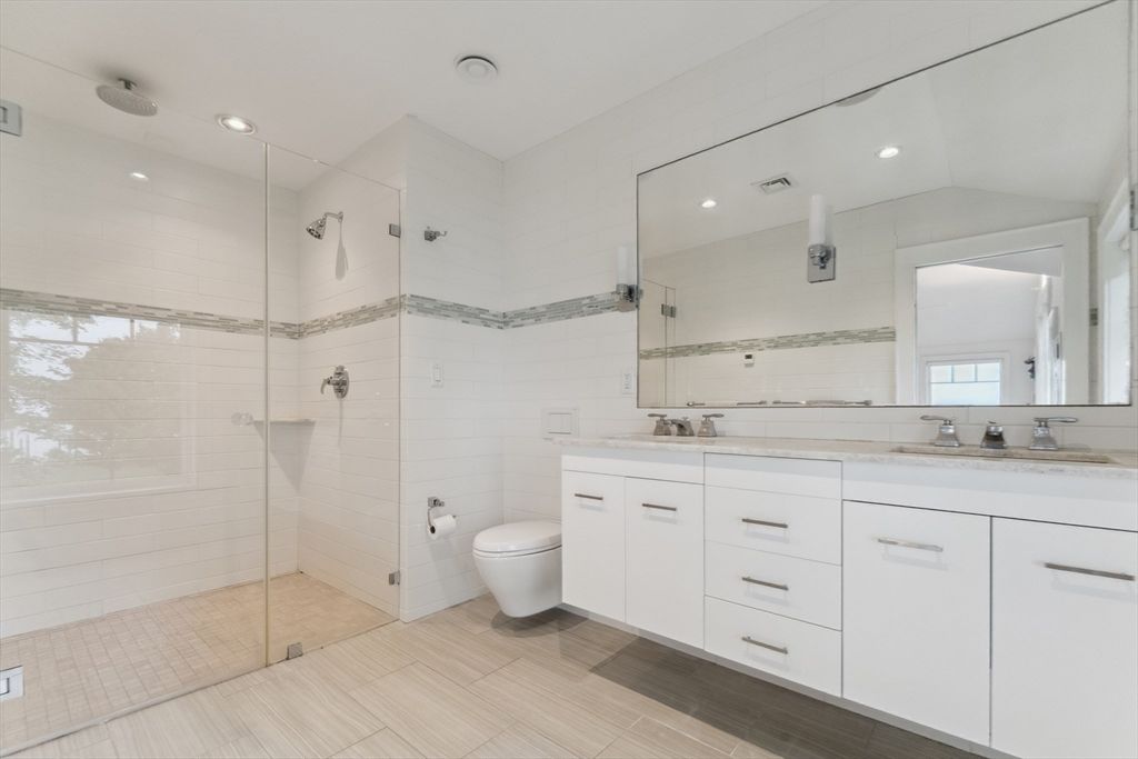 Bathroom, Dual Sink Vanities, Glass Shower, Interior, Recessed Lighting