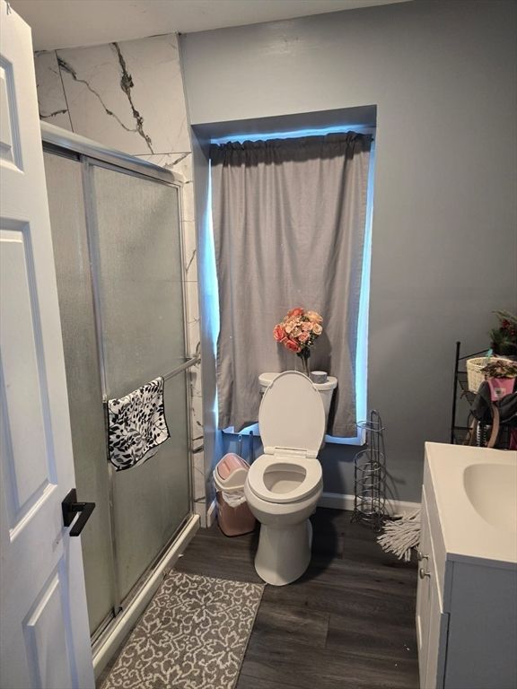 Bathroom, Glass Shower, Interior, Wood Texture Flooring