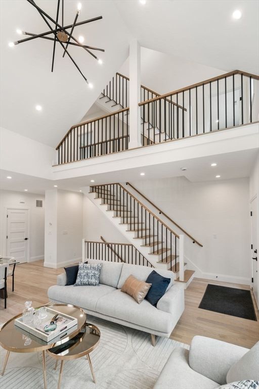 Interior, Living room, Pendant Lights, Recessed Lighting, Wood Texture Flooring