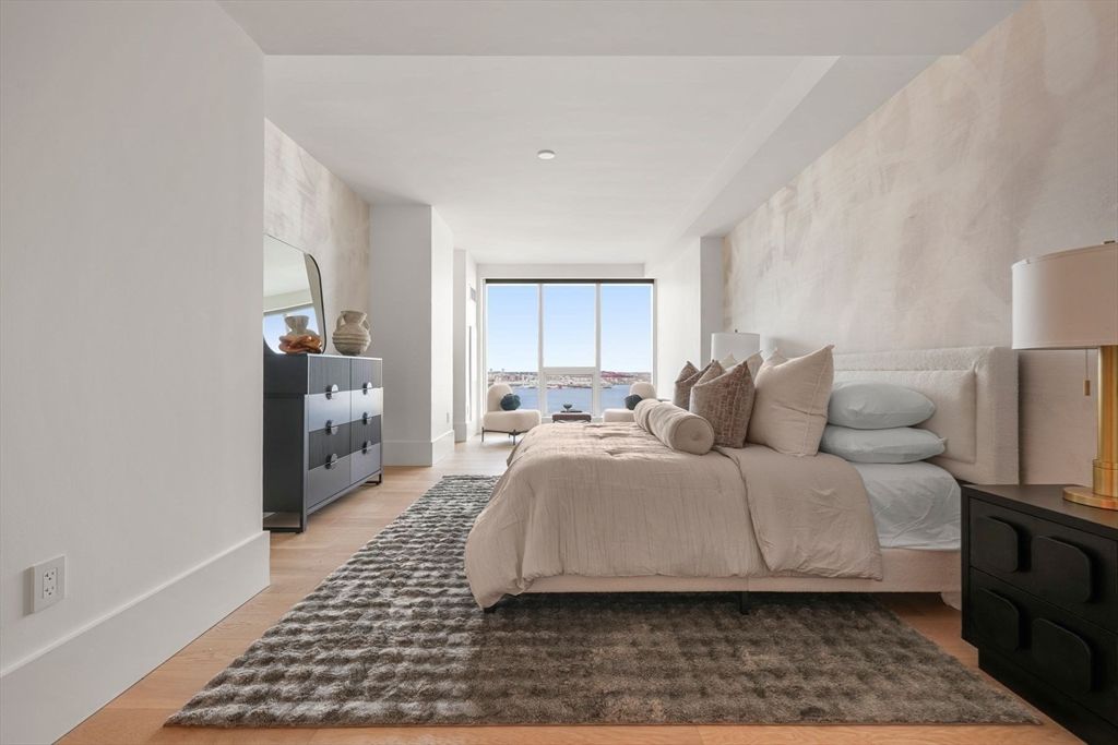 Bedroom, Interior, Recessed Lighting, Water, Wood Texture Flooring