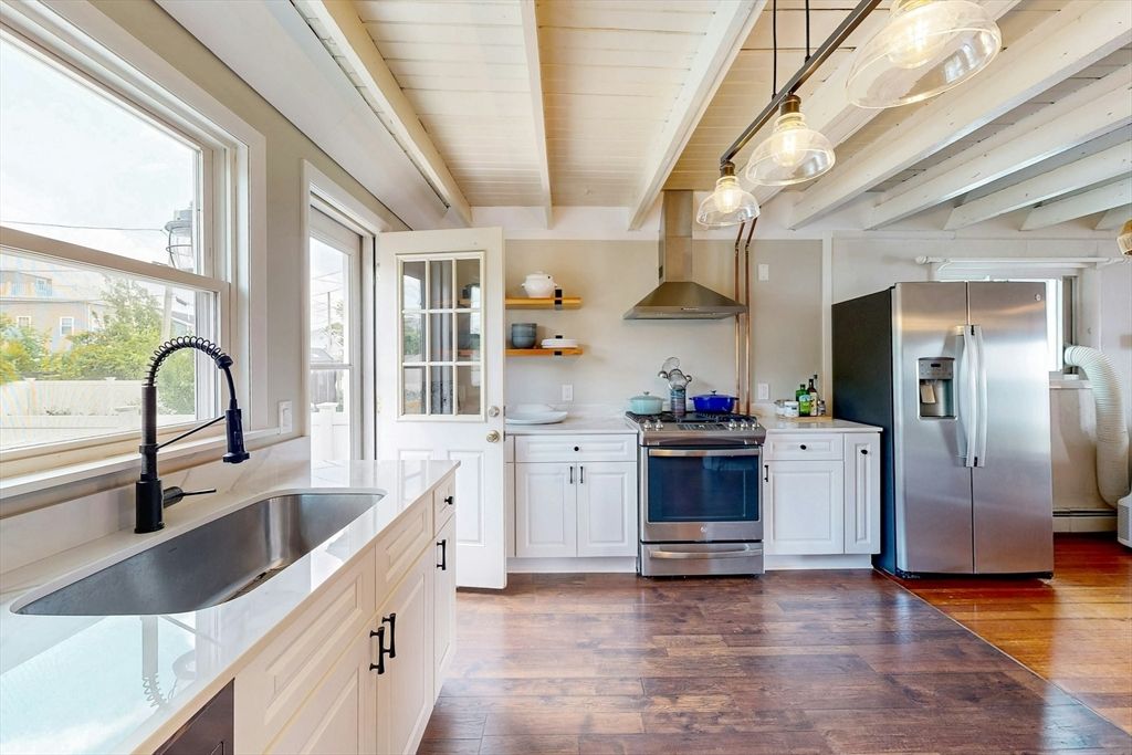 Interior, Kitchen, Pendant Lights, Stainless Steel Appliances, Wood Texture Flooring