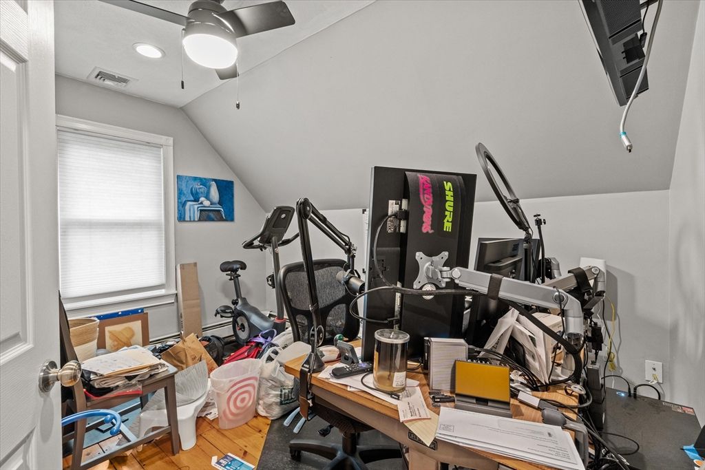 Fitness Equipment, Home Office, Interior, Recessed Lighting, Wood Texture Flooring