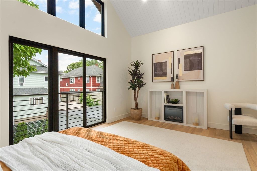 Bedroom, Fireplace, Interior, Wood Texture Flooring