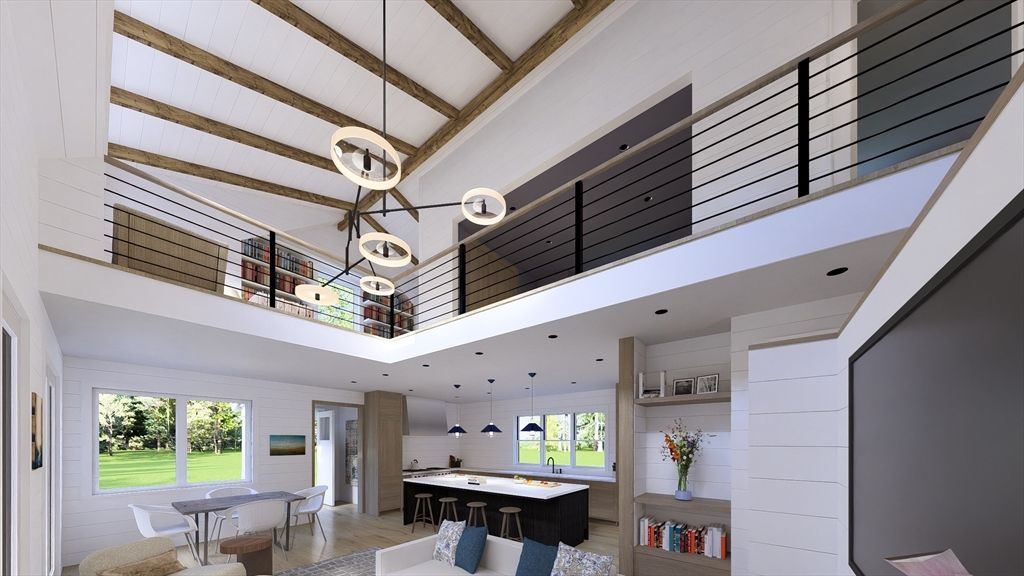 Dining room, Interior, Pendant Lights, Recessed Lighting, Wooden Beams