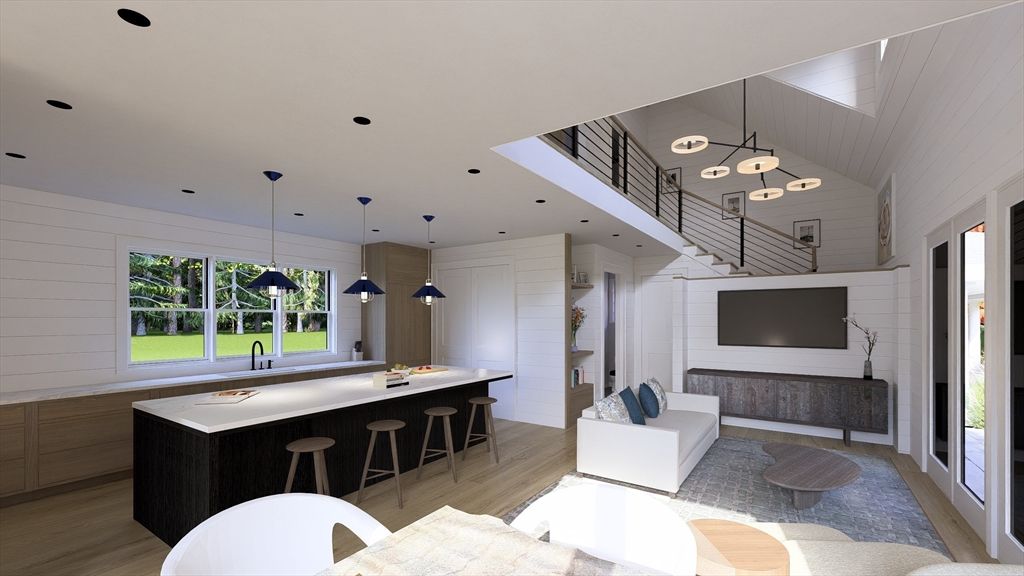 Interior, Kitchen, Living room, Pendant Lights, Recessed Lighting, Wood Texture Flooring