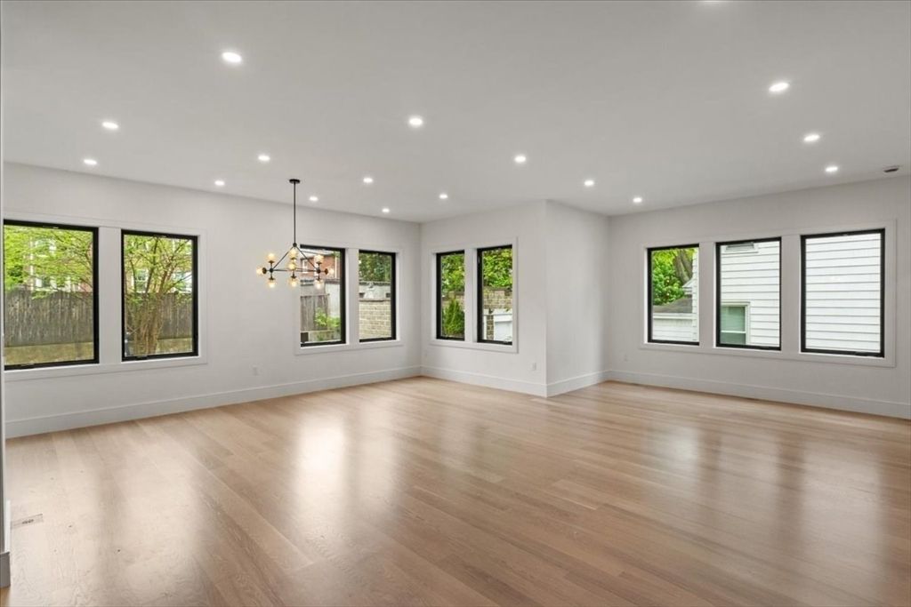 Empty room, Interior, Pendant Lights, Recessed Lighting, Wood Texture Flooring