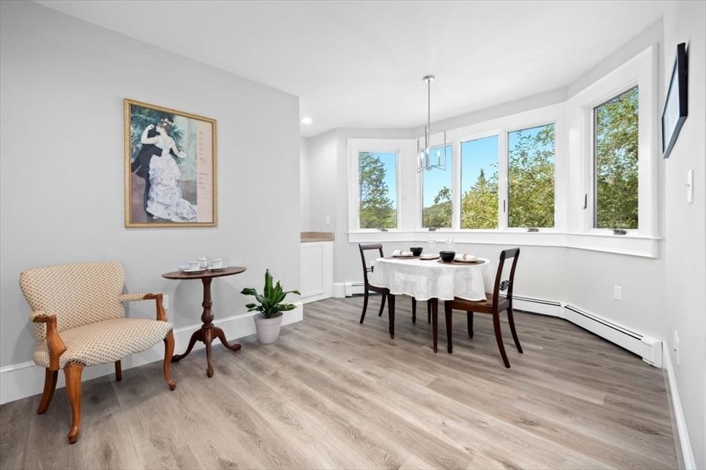 Dining room, Interior, Pendant Lights, Wood Texture Flooring