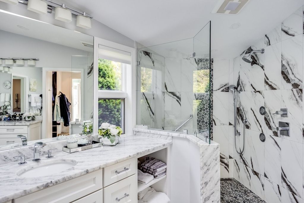Bathroom, Glass Shower, Interior, Marble Walls