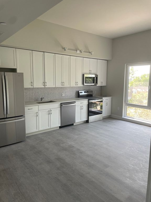 Interior, Kitchen, Stainless Steel Appliances, Wood Texture Flooring